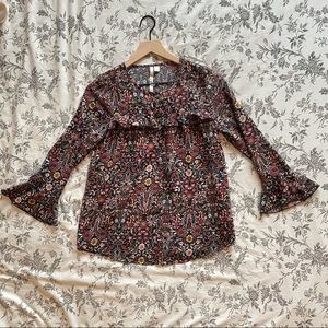 LC Lauren Conrad Bell Sleeve Floral Blouse